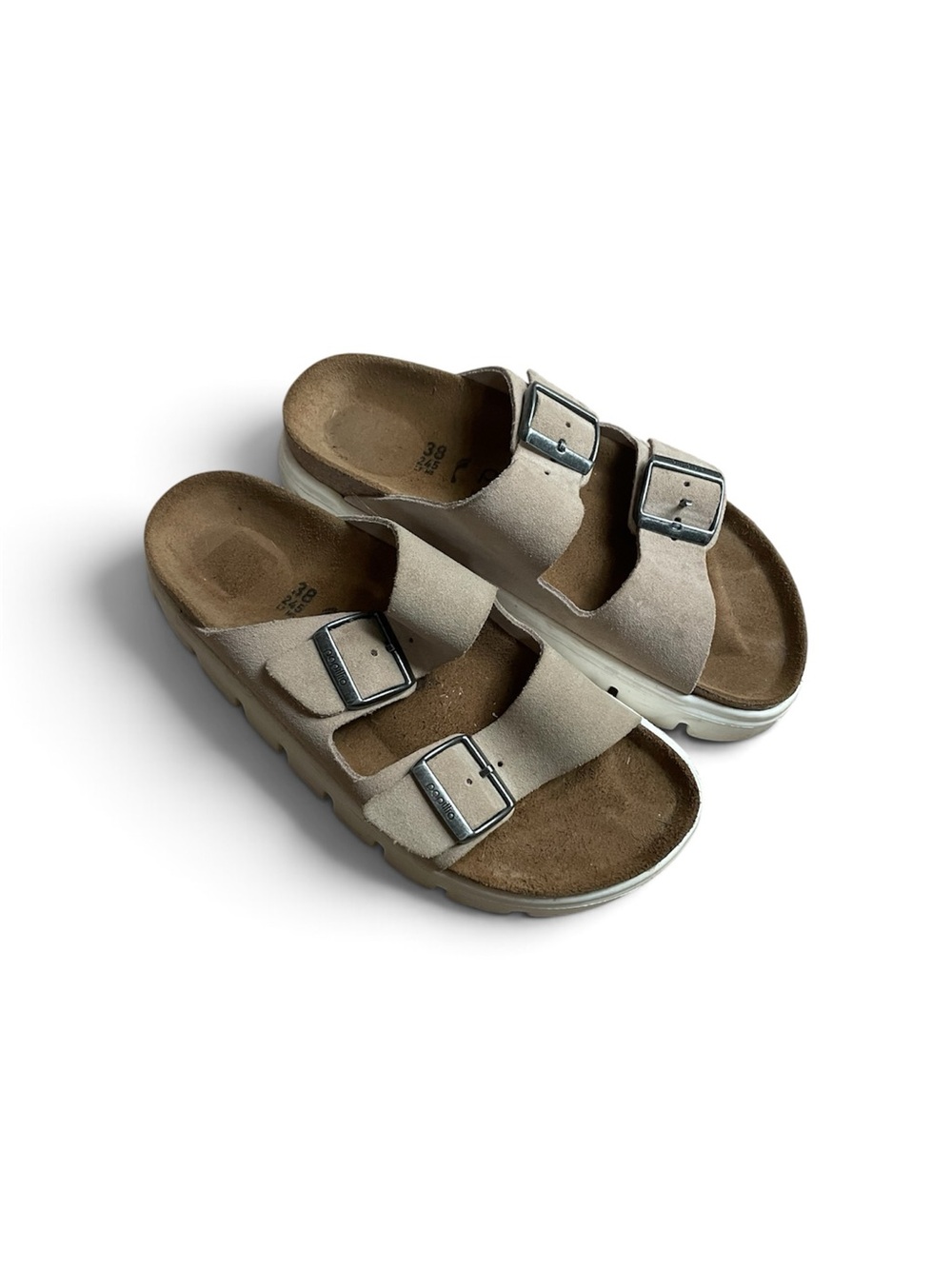 Birkenstock Kids Two-Buckle Suede Sandals in Light Beige
